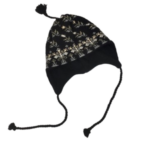 Turtle Fur Beanie Fleece Lined Ear Flap Tassel Winter Hat Wool Black Fair Isle - Picture 1 of 7